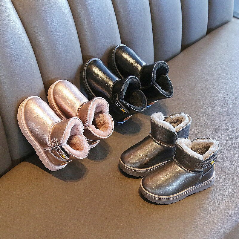 Botas Zapatos de invierno Niños Cuero Corto Algodón Botas cálidas