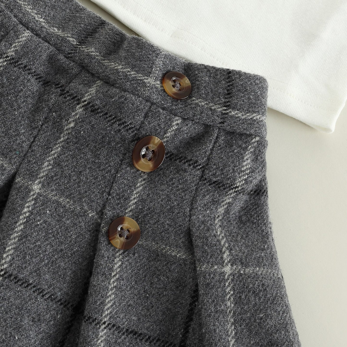 2 piezas primavera otoño, camiseta de manga larga abullonada + conjunto de falda plisada con botones