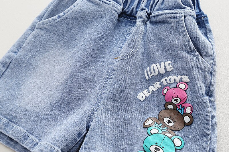 Conjunto Infantil Ositos Colores Jeans Shorts