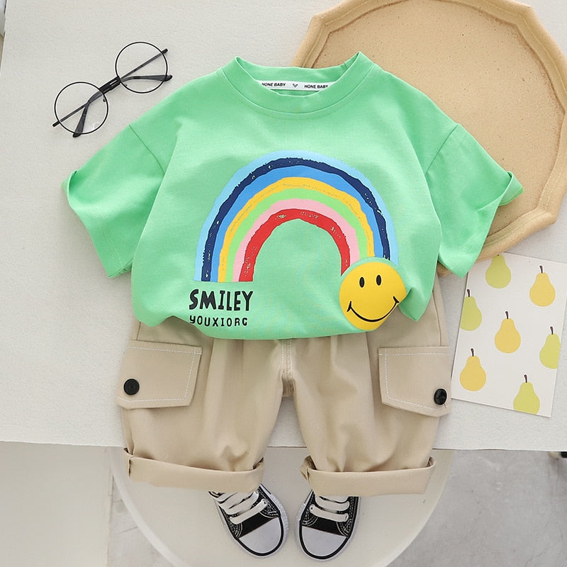 Conjunto Rainbow Smile Camisetas Manga Corta Bordado