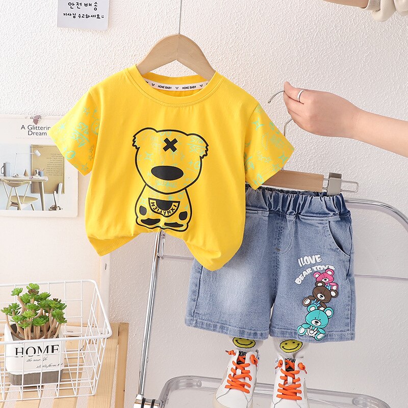Conjunto Infantil Ositos Colores Jeans Shorts