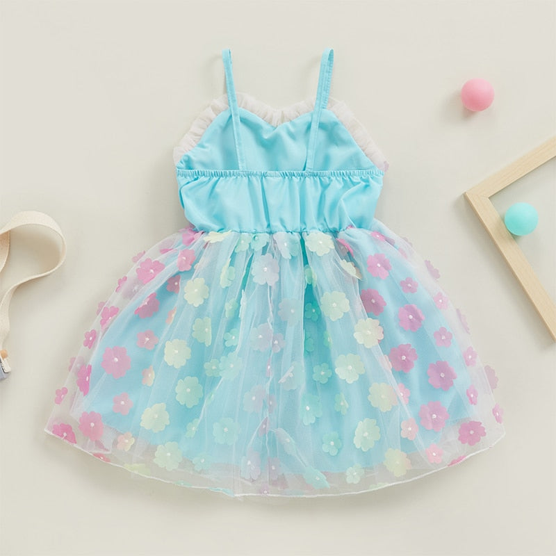 Vestido de tul Vestido de princesa de flores 3D sin mangas