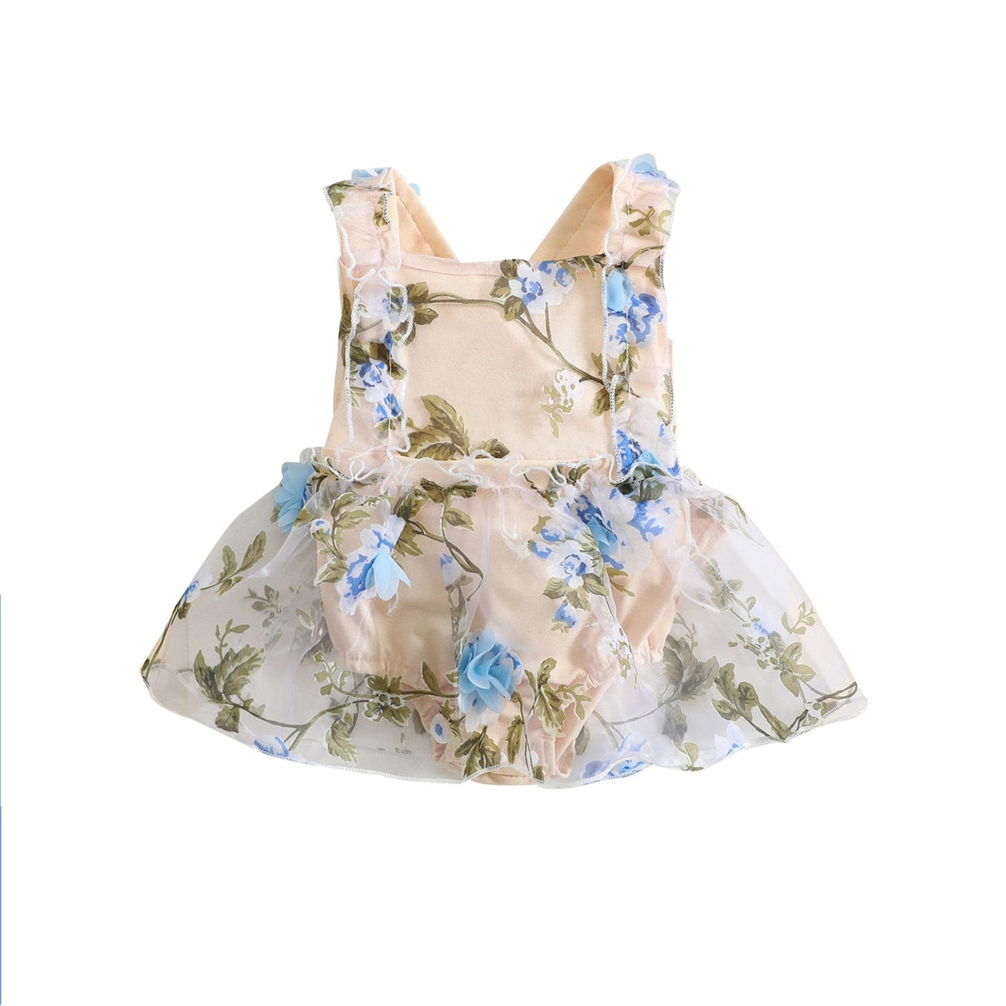 Mameluco de vestido de una línea de verano con retazos de tul y flores