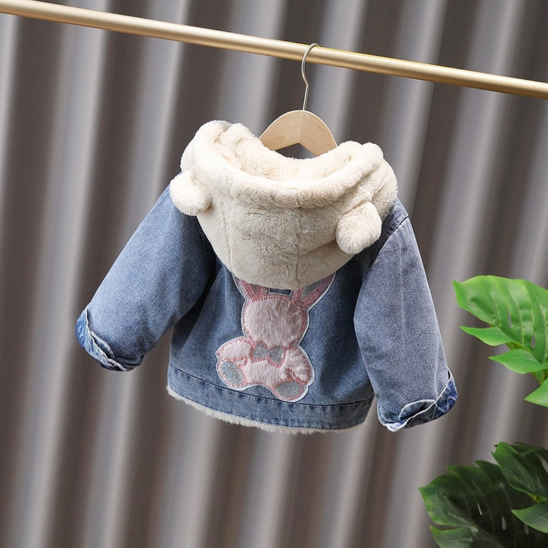 Chaqueta vaquera Lazo Piel Con capucha Terciopelo Ropa de abrigo gruesa para bebé