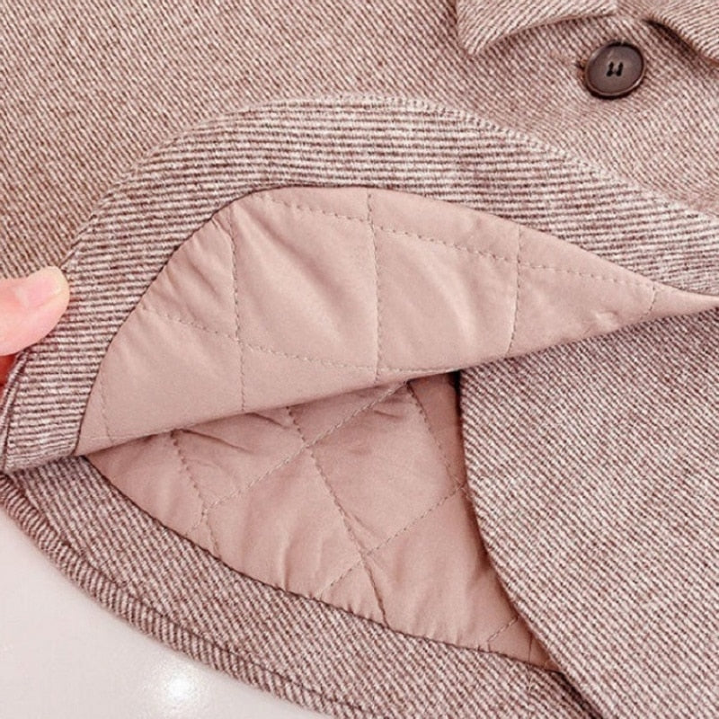 Conjunto de ropa de lana chaqueta + falda 2 piezas cálido grueso gris plisado