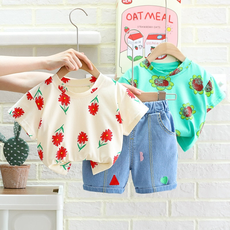 Conjunto de jeans florales para niños