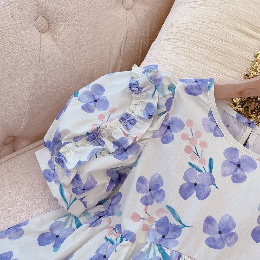 Vestido infantil floral morado