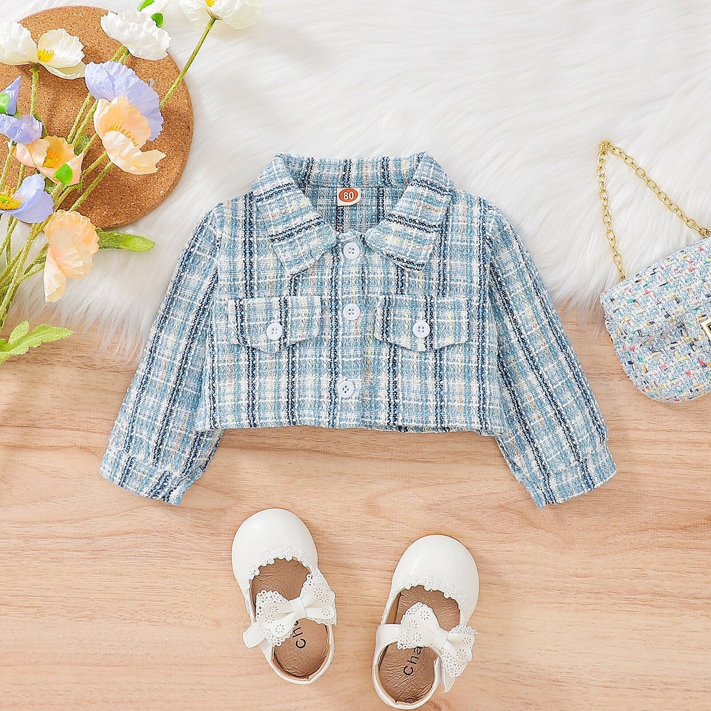 Conjunto de vestido de manga larga a cuadros