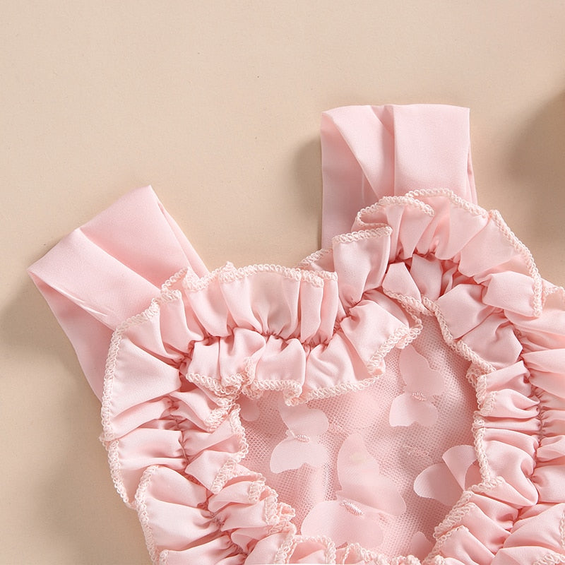 Pelele corazón drapeado con falda de flores de tul