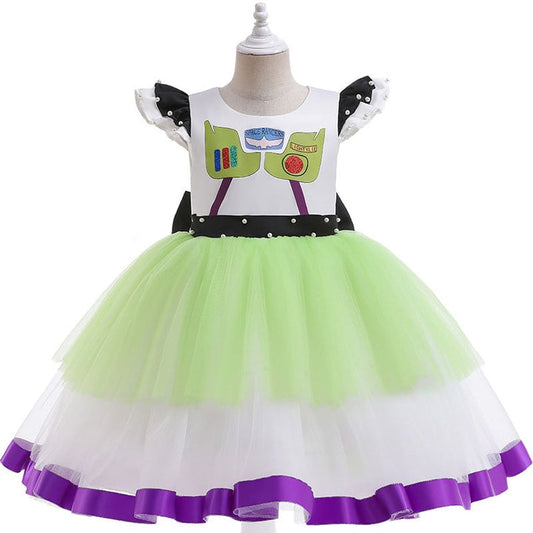 Vestido de fiesta infantil morado y verde