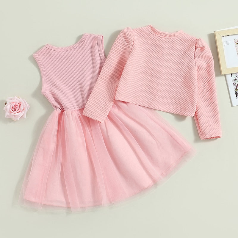 Conjunto de 2 piezas, vestido de flores sin mangas, chaqueta informal de manga larga