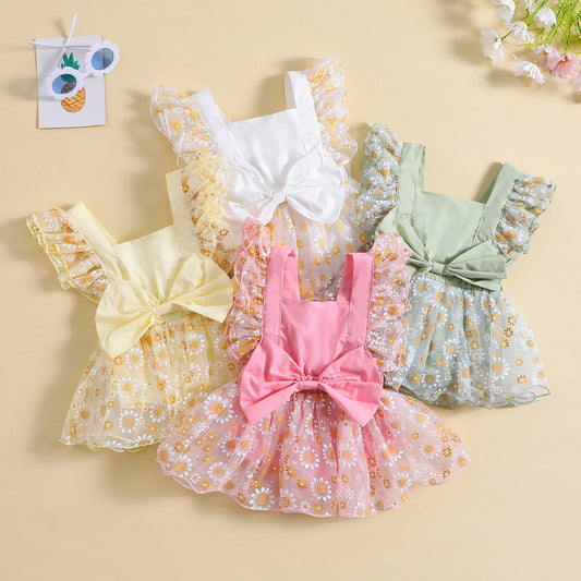 Mameluco Escote cuadrado Estampado floral Lazo Tul