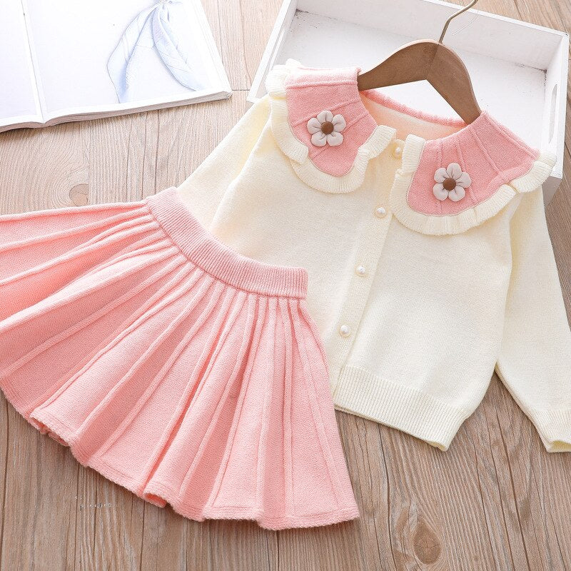 Conjunto De Suéter Suéter De Flores Tricolor Falda Plisada