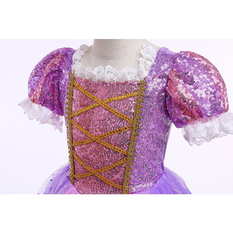 Vestido de fiesta infantil con flores moradas