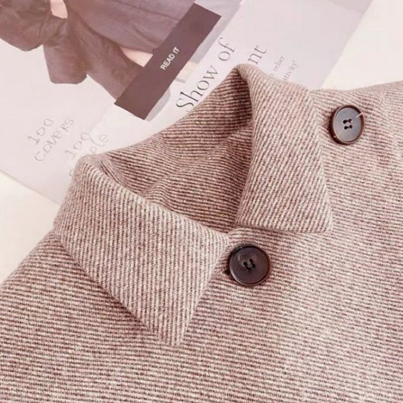 Conjunto de ropa de lana chaqueta + falda 2 piezas cálido grueso gris plisado