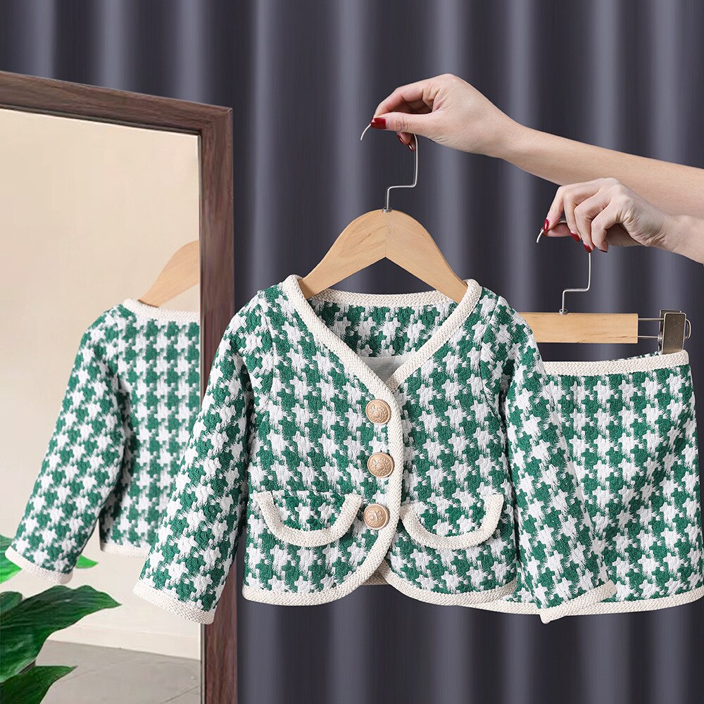 Conjunto de ropa Abrigo a cuadros + Falda Moda