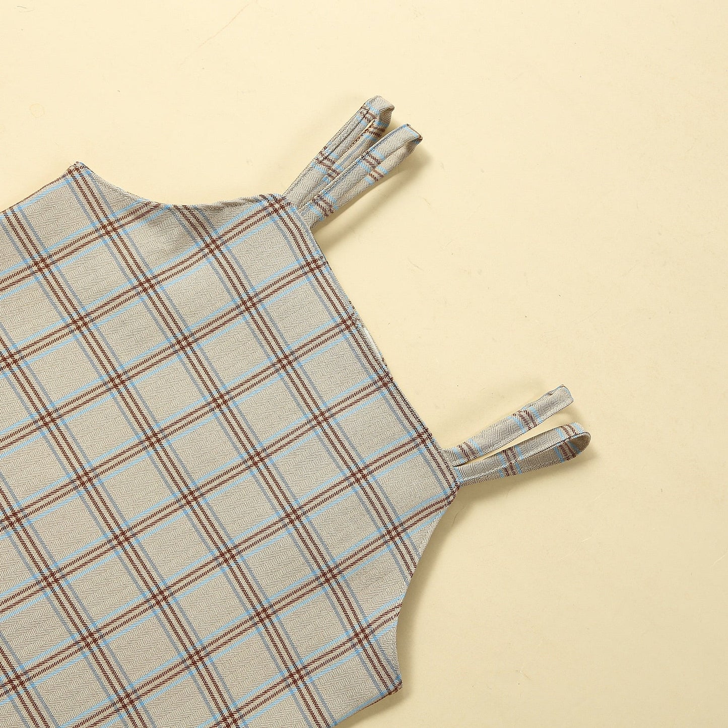 Conjunto de 2 piezas de top sin mangas a cuadros y pantalones elásticos con cinturón