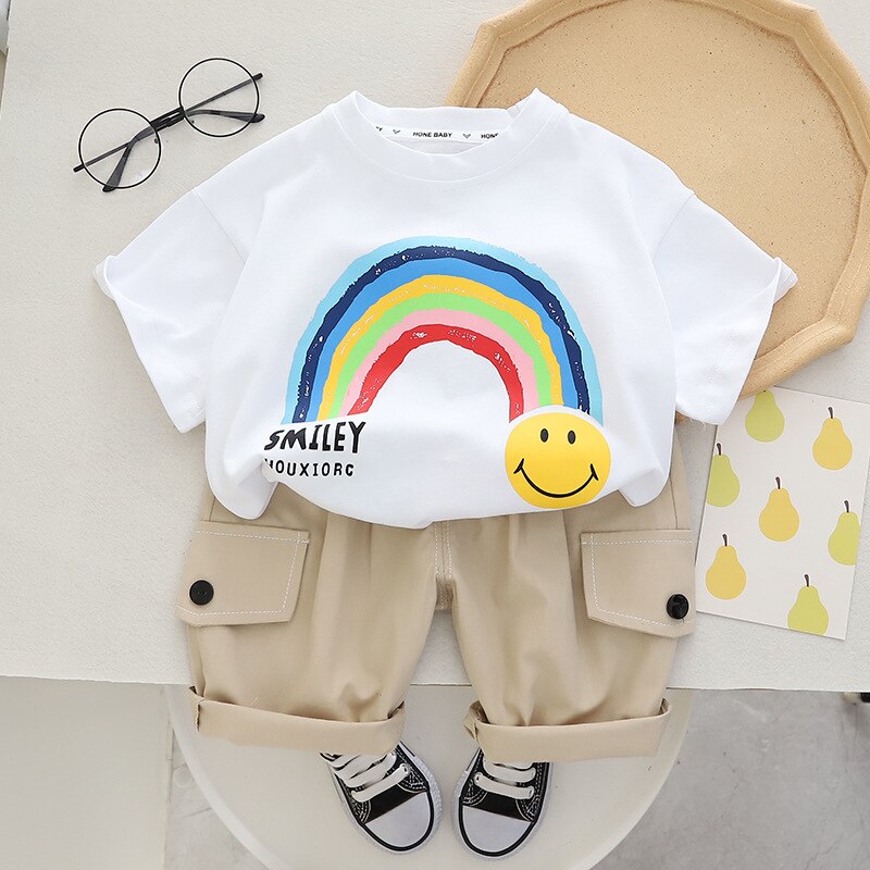 Conjunto Rainbow Smile Camisetas Manga Corta Bordado