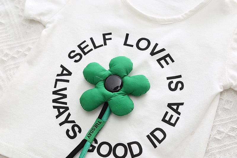 Conjunto de ropa de 2 piezas Camisetas de manga corta con letras de flores en 3D