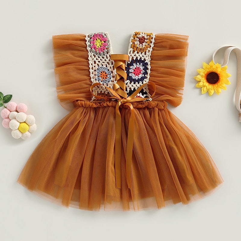 Vestido De Tul, Flor De Ganchillo