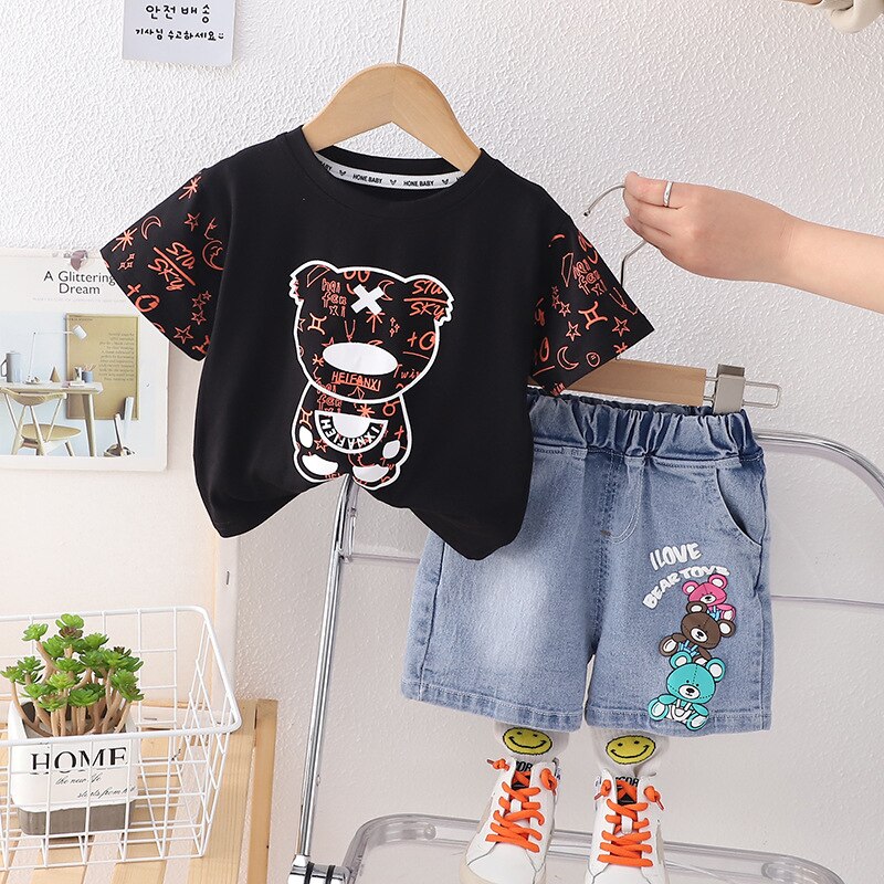 Conjunto Infantil Ositos Colores Jeans Shorts