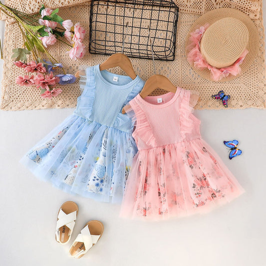 Vestido Infantil de Flores y Tul