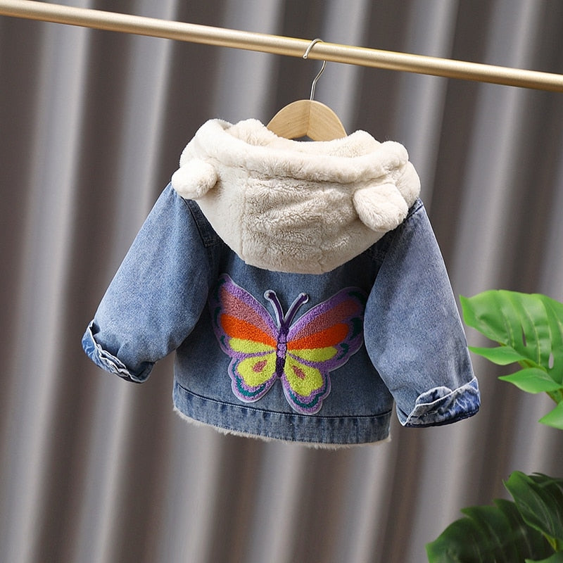 Chaqueta vaquera Lazo Piel Con capucha Terciopelo Ropa de abrigo gruesa para bebé
