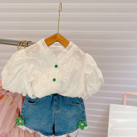 Conjunto Infantil Bufante Floral Verde