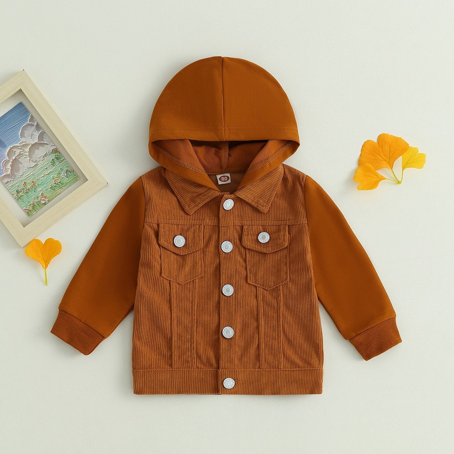 Chaqueta Infantil Terciopelo Manga Larga Botón y Capucha