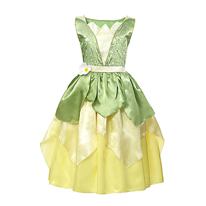 Vestido de fiesta infantil con flores verdes