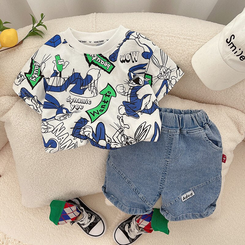 Conjunto infantil de conejito y vaqueros