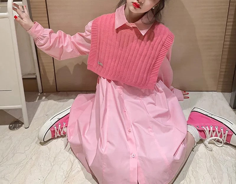 Conjunto vestido camisero y chaleco