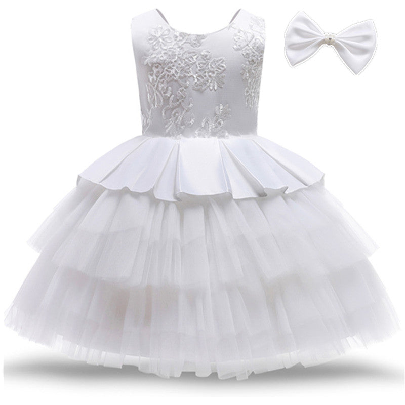 Vestido Fiesta Infantil Encaje + Lazo