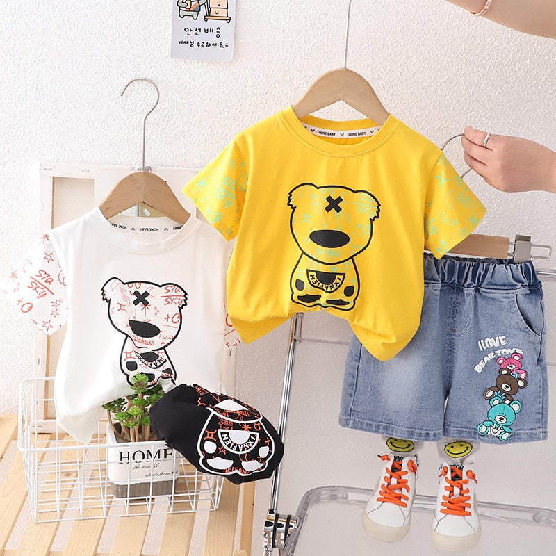 Conjunto Infantil Ositos Colores Jeans Shorts