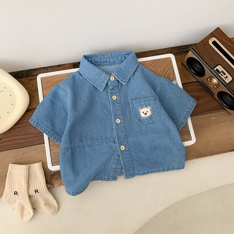 Camisa Jeans Niño Bolsillo Oso