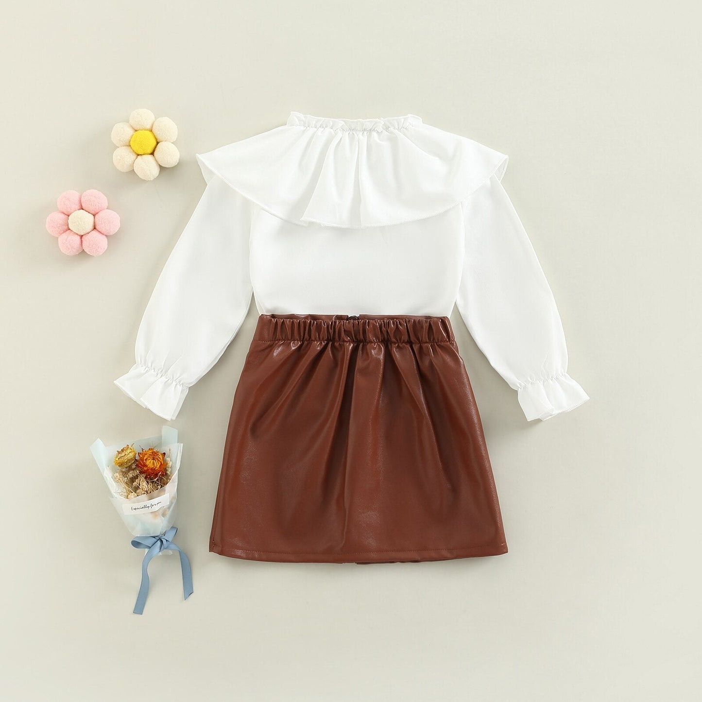 Conjunto de blusa + falda de cuero PU 18M-6T