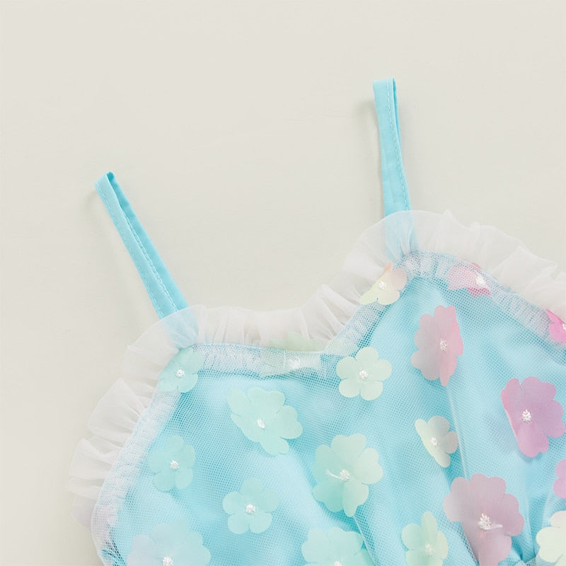 Vestido de tul Vestido de princesa de flores 3D sin mangas