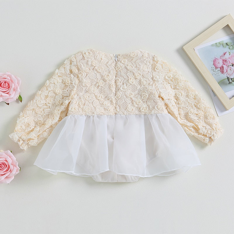 Vestido mono flor 3D falda de tul manga larga