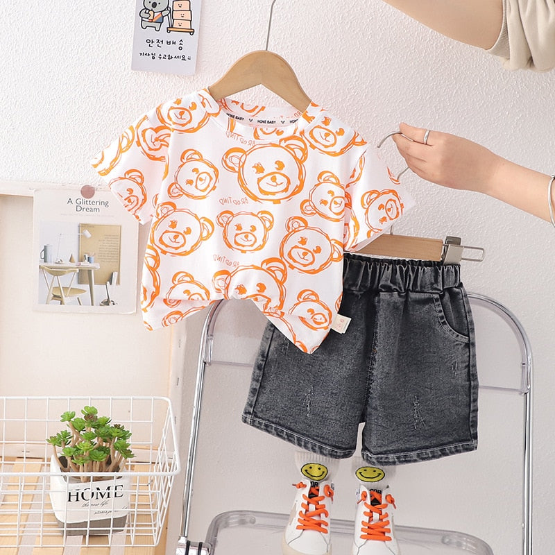 Conjunto Infantil Manga Cura Bear Jeans Shorts