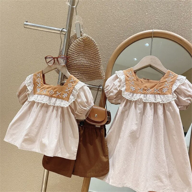 Vestido infantil con volantes bordados
