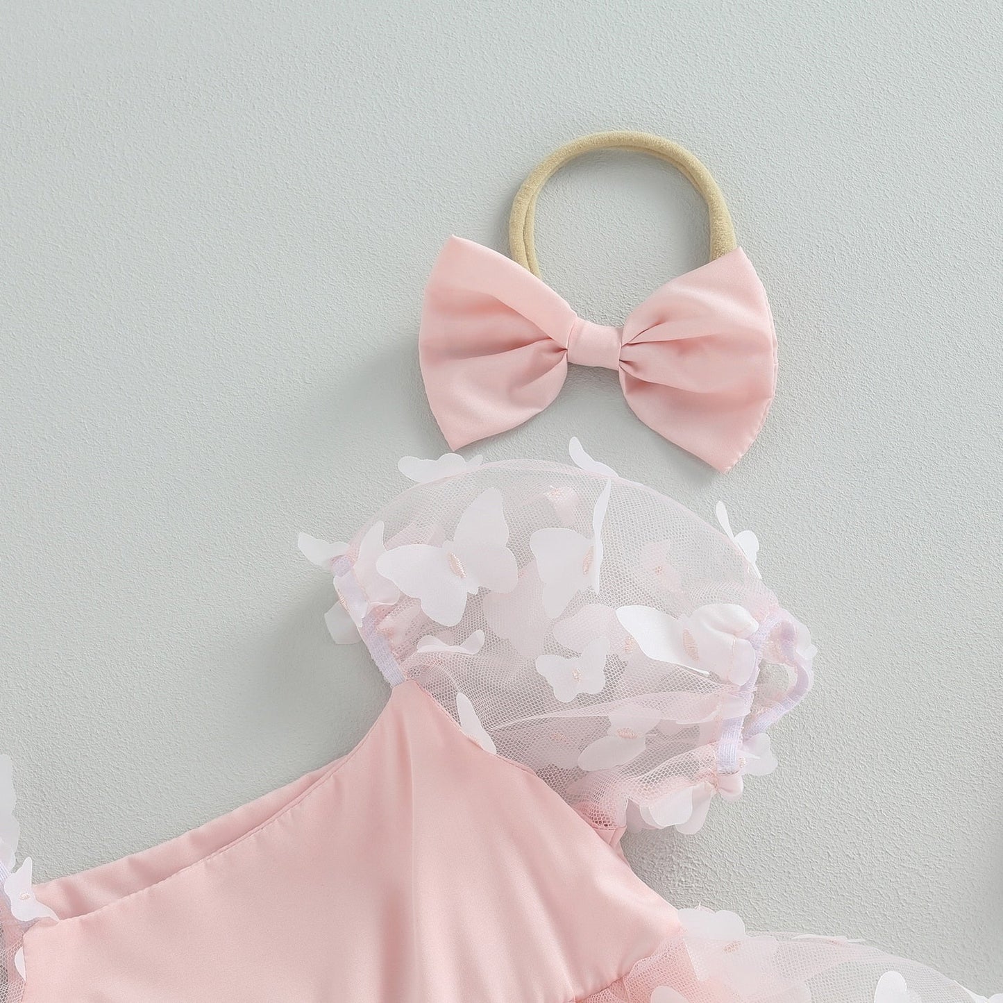 Vestido de mariposa mameluco con diadema con lazo conjunto de ropa de verano