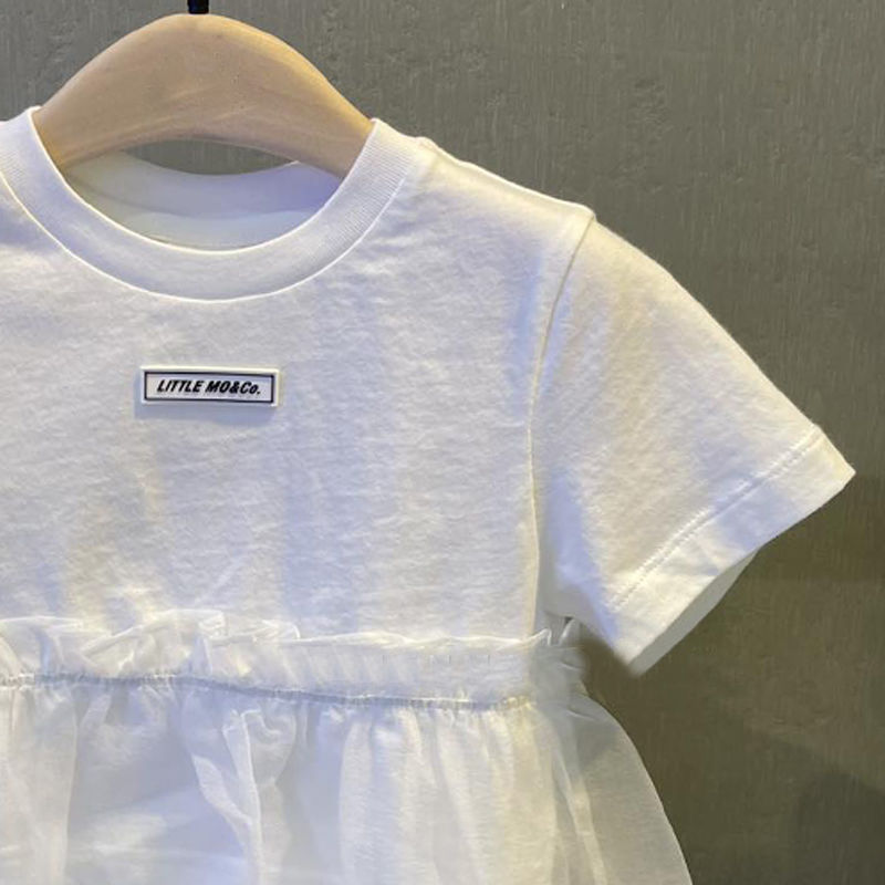 Camiseta para niños Top de manga corta de malla con retales para niñas de verano