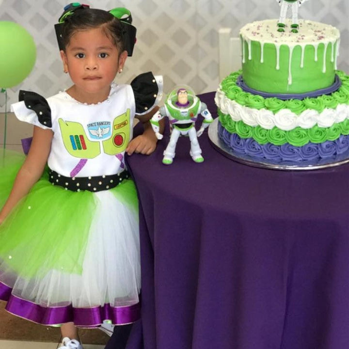 Vestido de fiesta infantil morado y verde