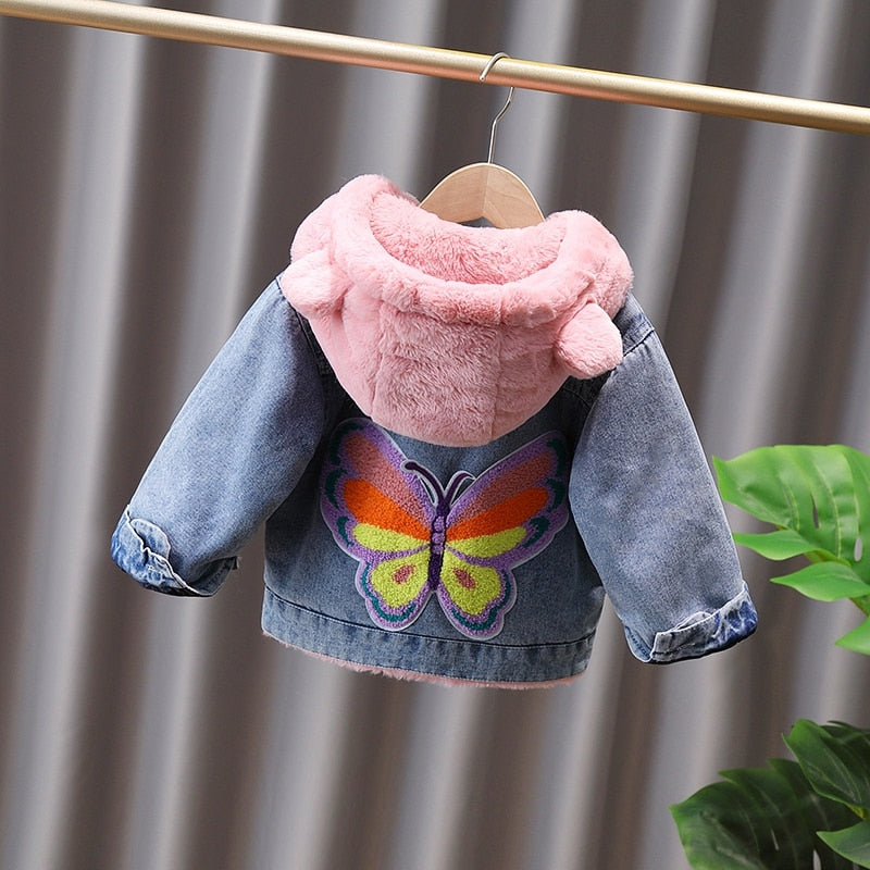 Chaqueta vaquera Lazo Piel Con capucha Terciopelo Ropa de abrigo gruesa para bebé