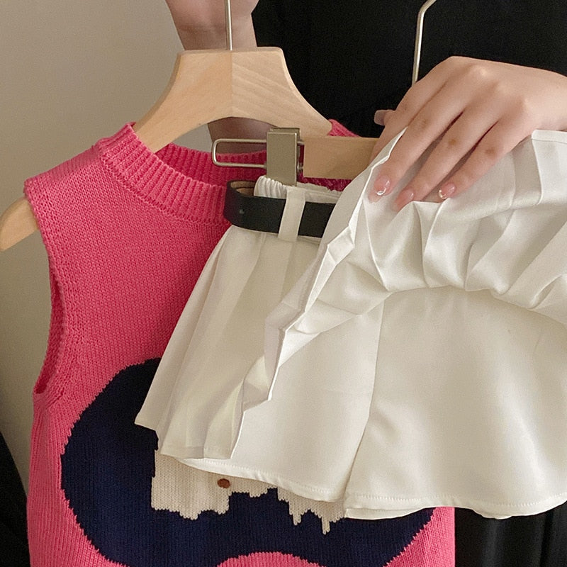 Tops Traje de falda plisado Fashion Fashion Set de dos piezas