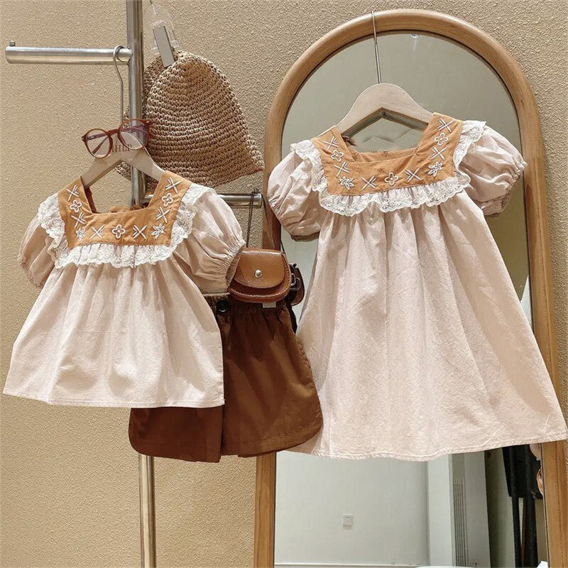 Vestido infantil con volantes bordados
