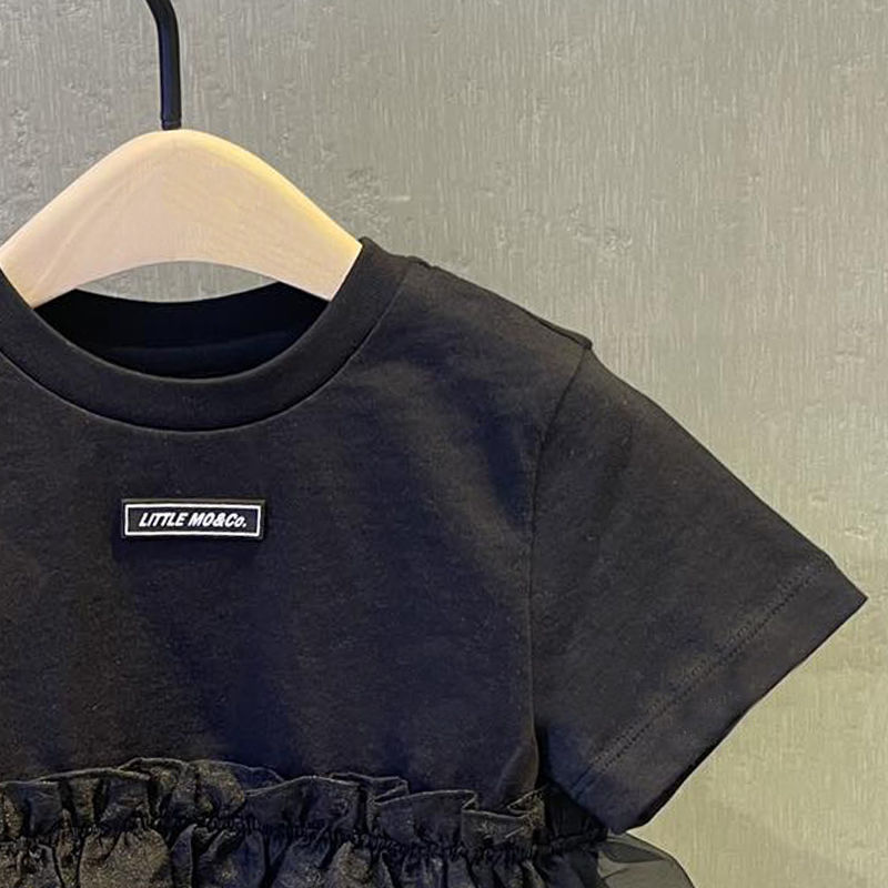 Camiseta para niños Top de manga corta de malla con retales para niñas de verano