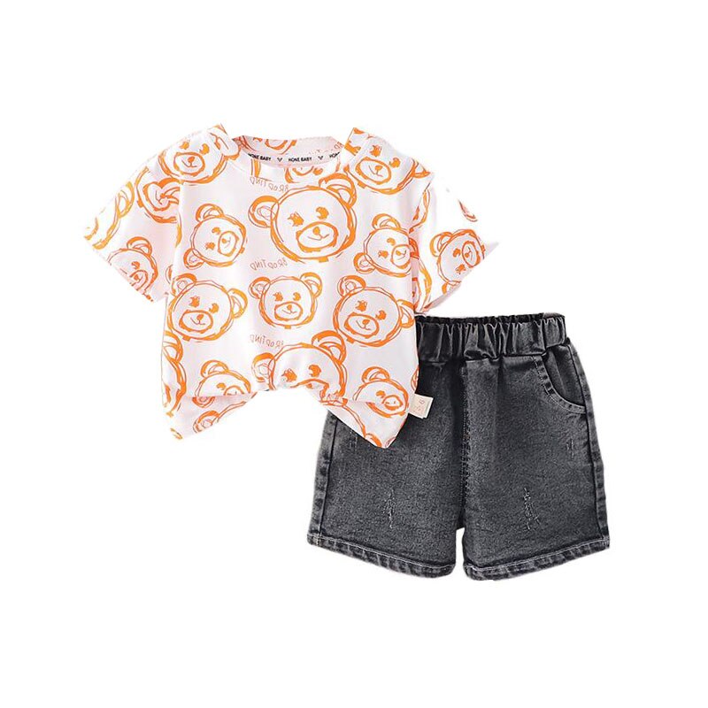 Conjunto Infantil Manga Cura Bear Jeans Shorts