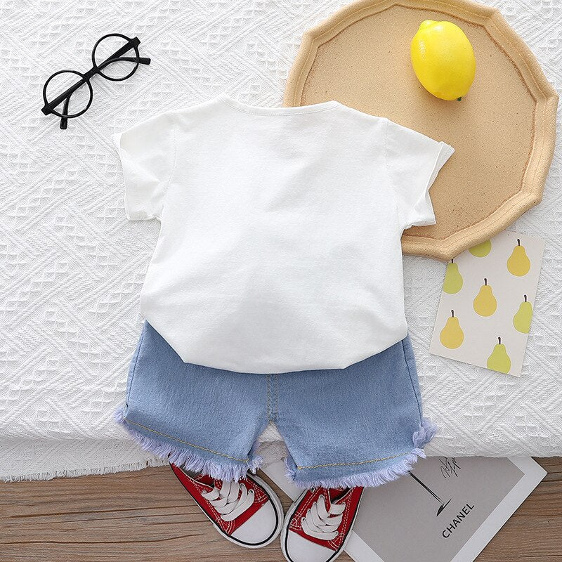 Conjunto de ropa de 2 piezas Camisetas de manga corta con letras de flores en 3D