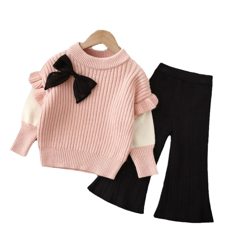 Conjunto Infantil Pantalón Lana + Blusa Lazo